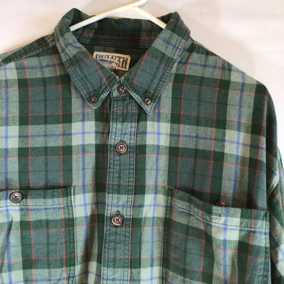 Duluth Trading Co Flannel Shirt 2XL Green Plaid  Button Front Workwear Outdoors - Picture 5 of 7